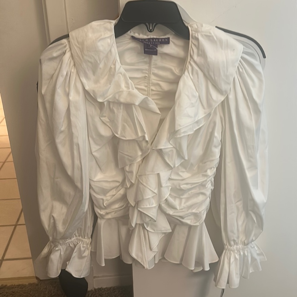 NWT Ralph Lauren Collection White Ruffle Blouse Size 2